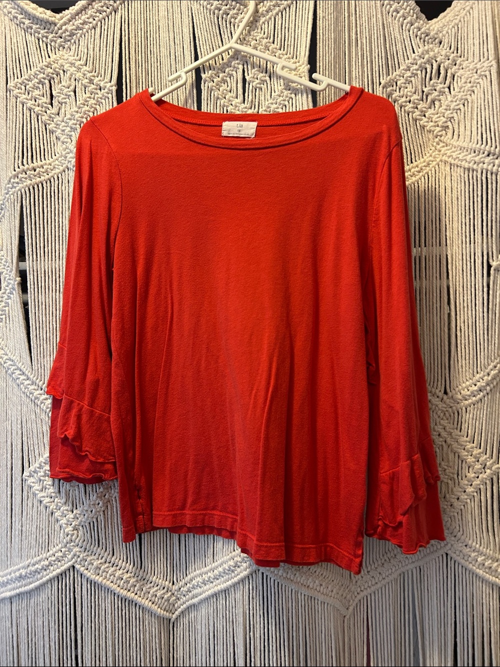 Anthropology L.L. Bean Red Ruffle Sleeve Boatneck Top
